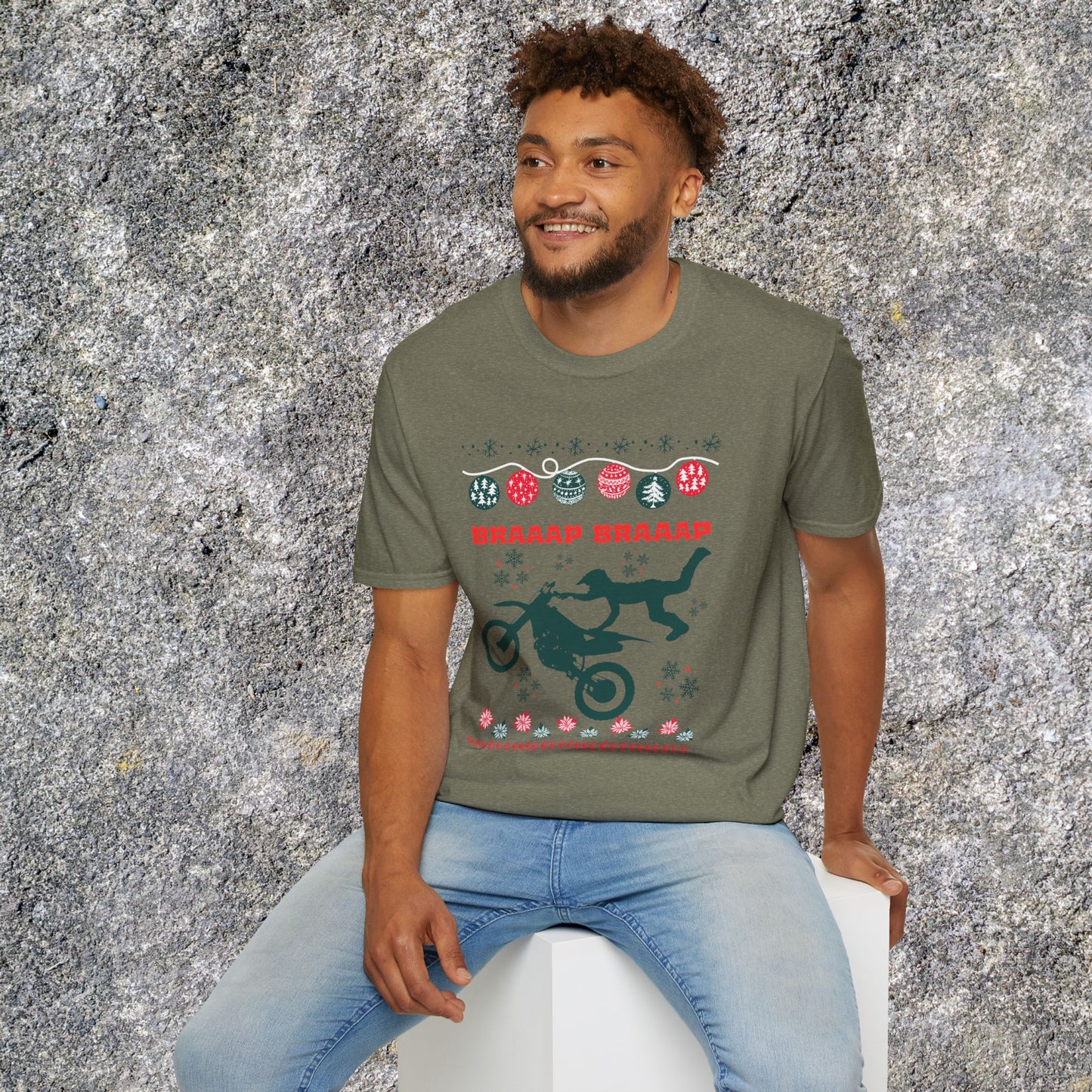 Holiday Motocross Racing | Braaap Braaap Festive Ugly Sweater T-Shirt
