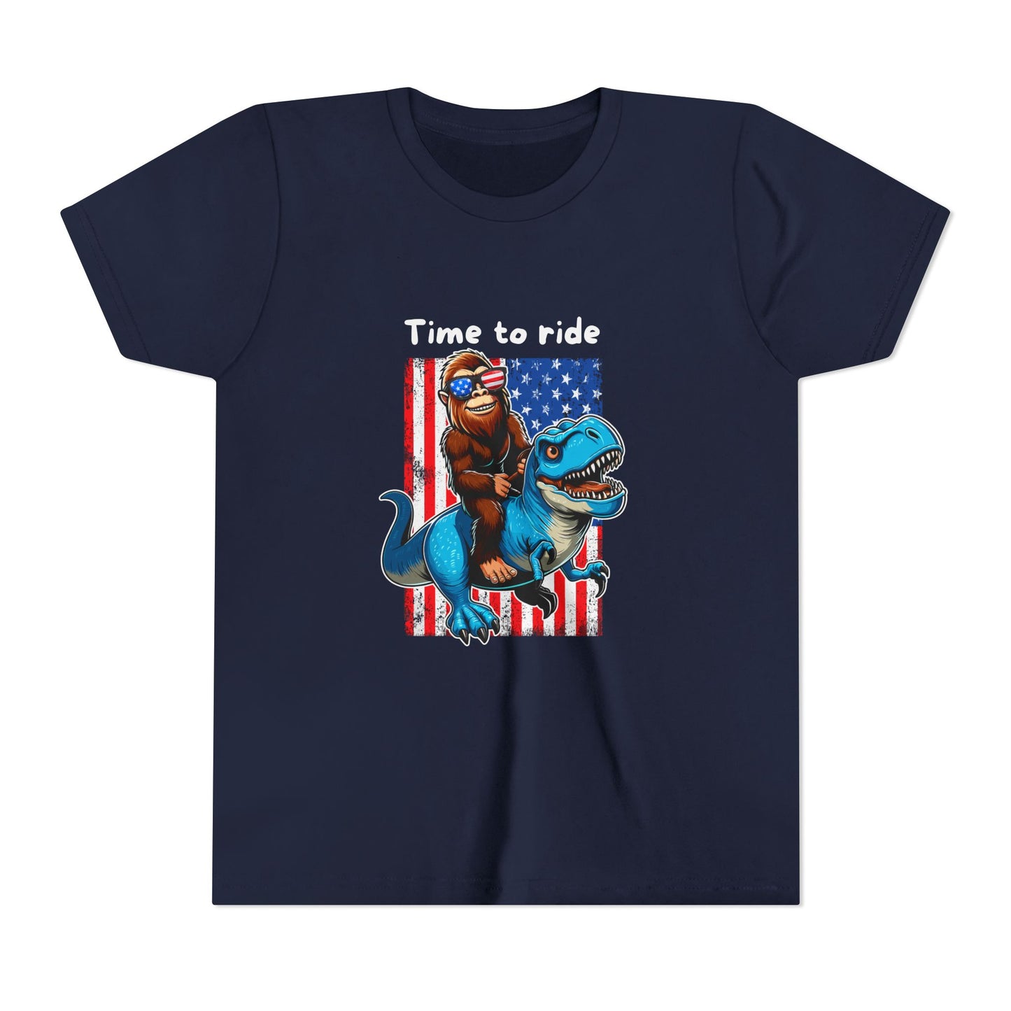 Patriotic Bigfoot Dino Youth Tee | Funny Sasquatch Yeti Short Sleeve for Kids