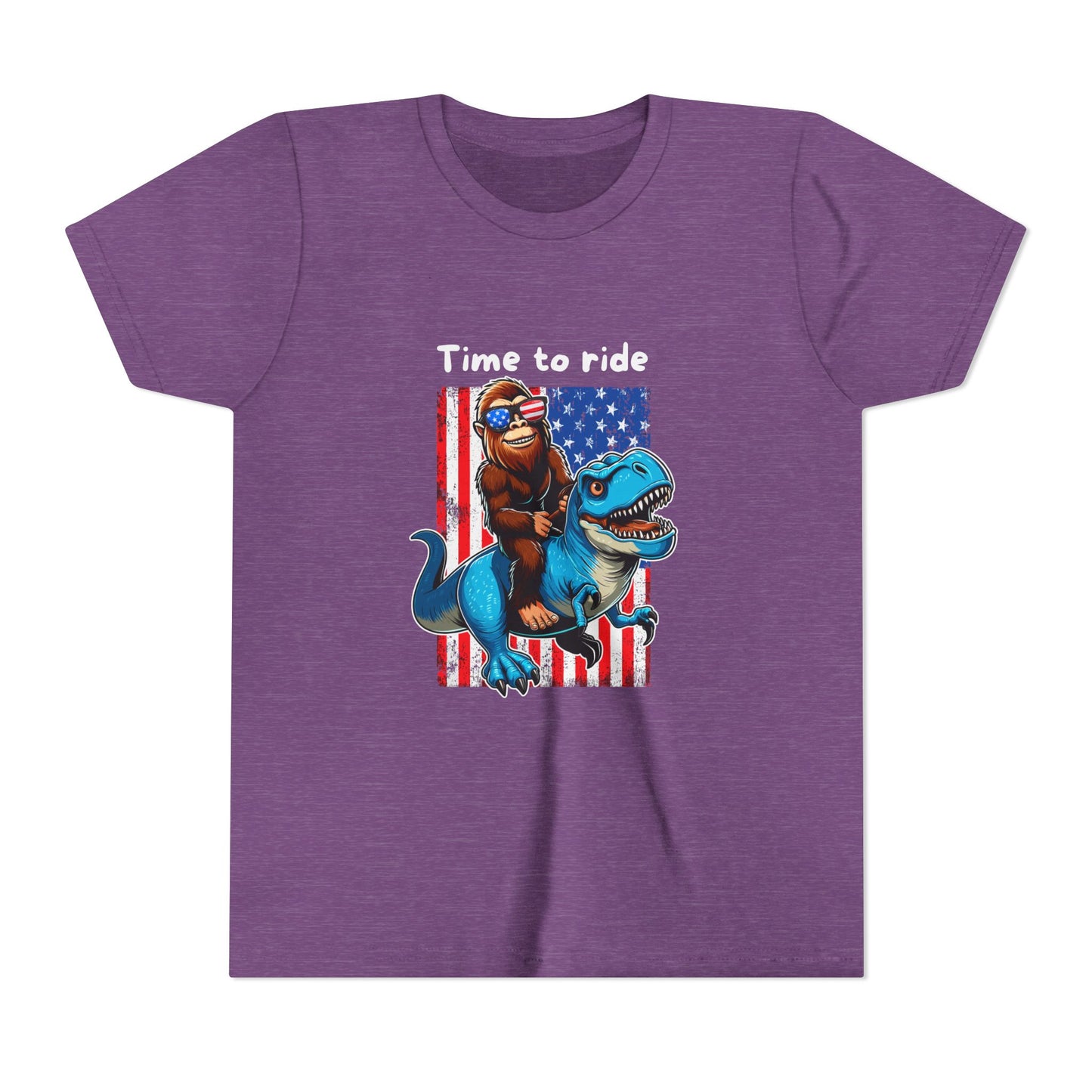 Patriotic Bigfoot Dino Youth Tee | Funny Sasquatch Yeti Short Sleeve for Kids