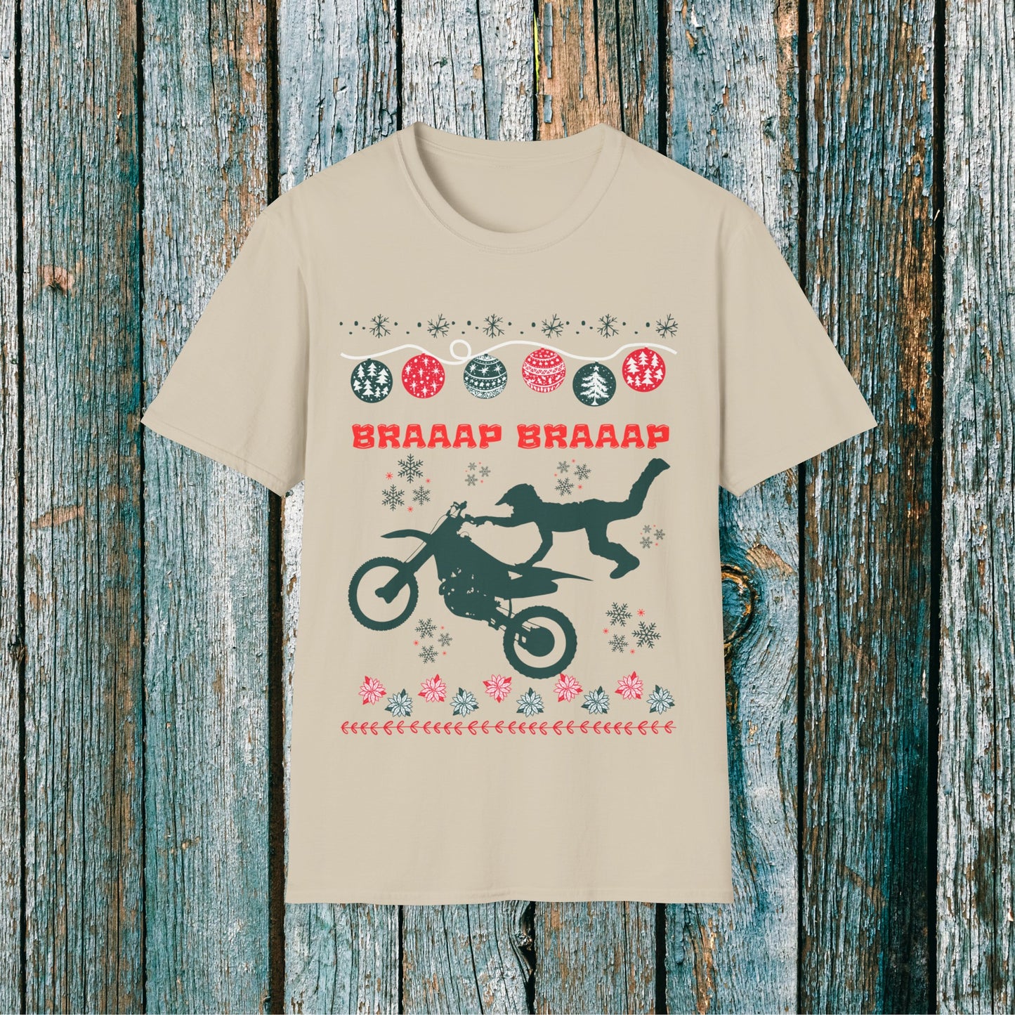 Holiday  Braaap Braaap Festive Motocross Racing SOFT Cotton Adult Unisex tee shirt | Racing shirt for men | Christmas Dirt bike Ugly Sweater