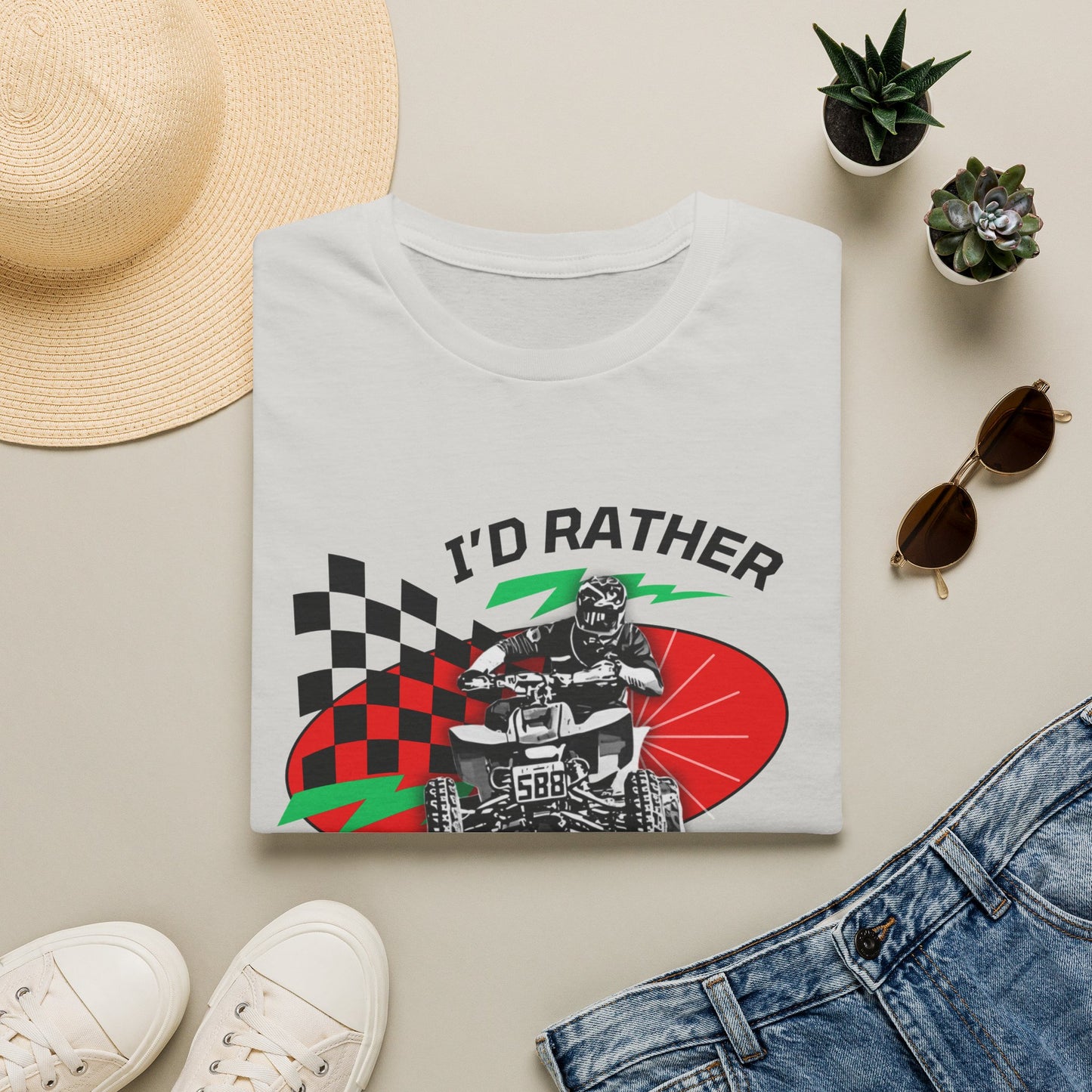 Holiday Christmas ATV T-Shirt | Honda 400 | Ugly Sweater Design says "I'd Rather be Riding"