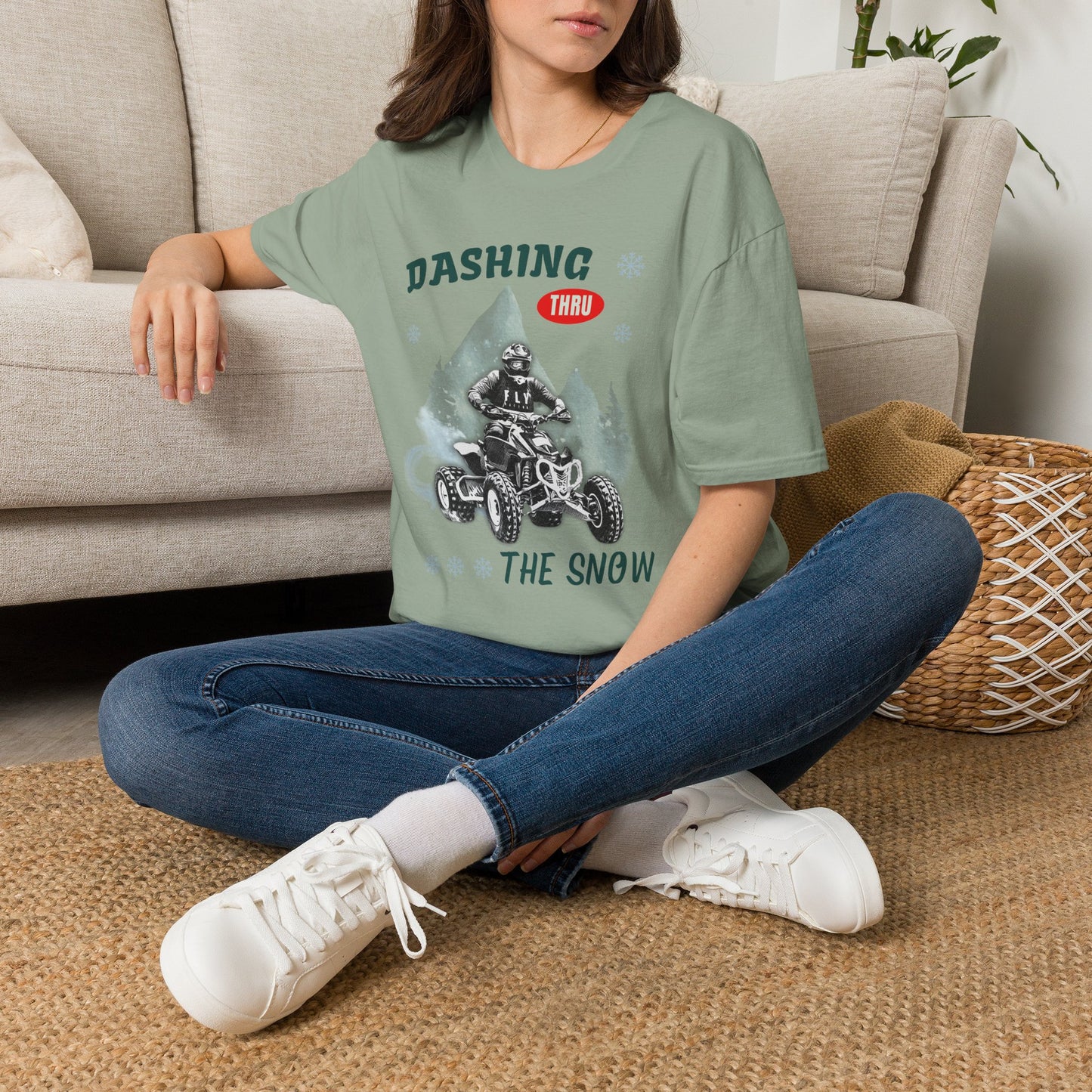 Holiday Fourwheeler Racing Soft Cotton T-Shirt | Dashing Thru the Snow | ATV Ugly Sweater
