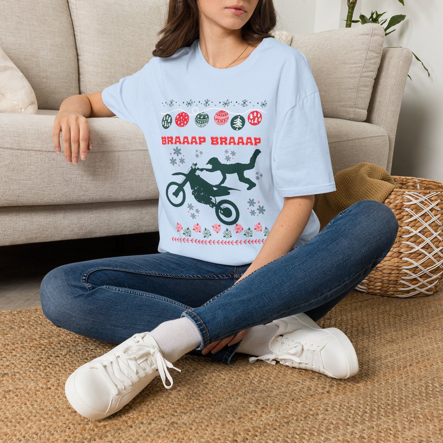 Holiday Motocross Racing | Braaap Braaap Festive Ugly Sweater T-Shirt