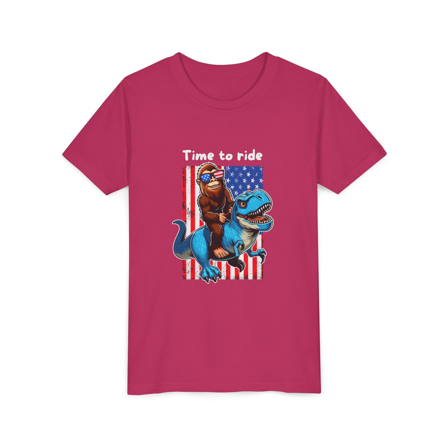 Patriotic Bigfoot Dino Youth Tee | Funny Sasquatch Yeti Short Sleeve for Kids