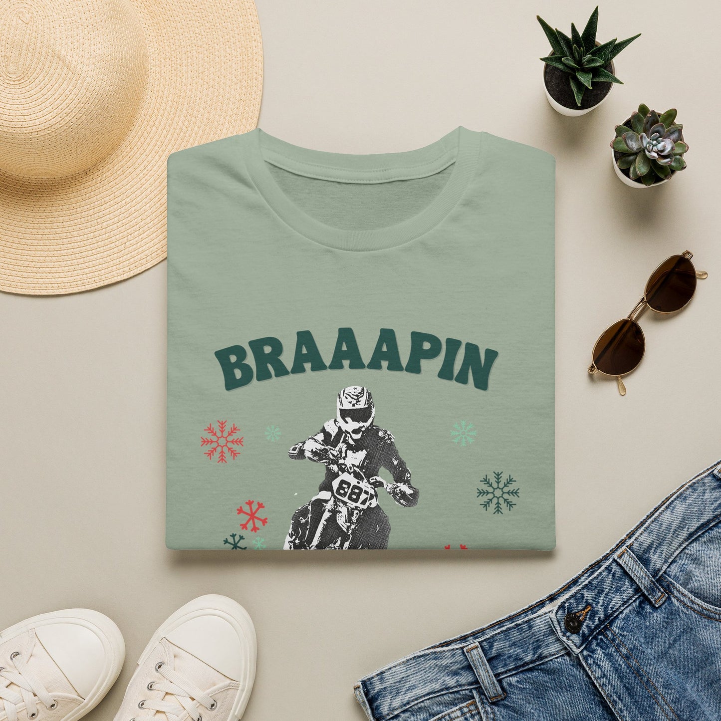 Holiday Motocross Racing Softstyle T-Shirt | Braaapin Through the Snow | Dirt Bike Ugly Sweater
