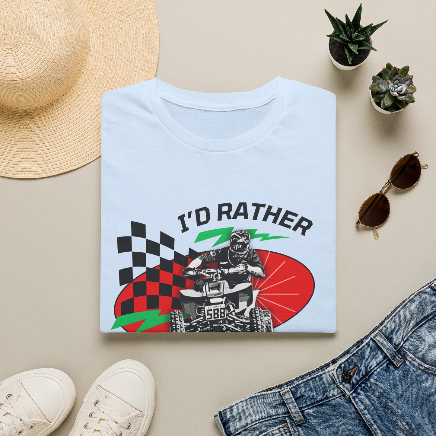 Holiday Christmas ATV T-Shirt | Honda 400 | Ugly Sweater Design says "I'd Rather be Riding"