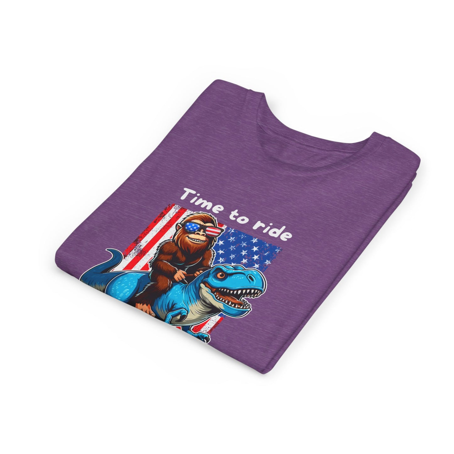 Patriotic Bigfoot Dino Youth Tee | Funny Sasquatch Yeti Short Sleeve for Kids