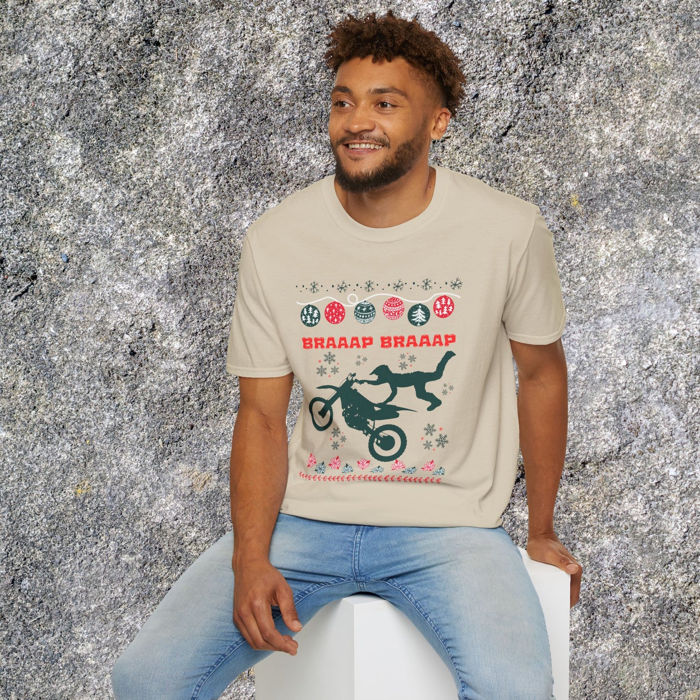 Holiday Motocross Racing | Braaap Braaap Festive Ugly Sweater T-Shirt