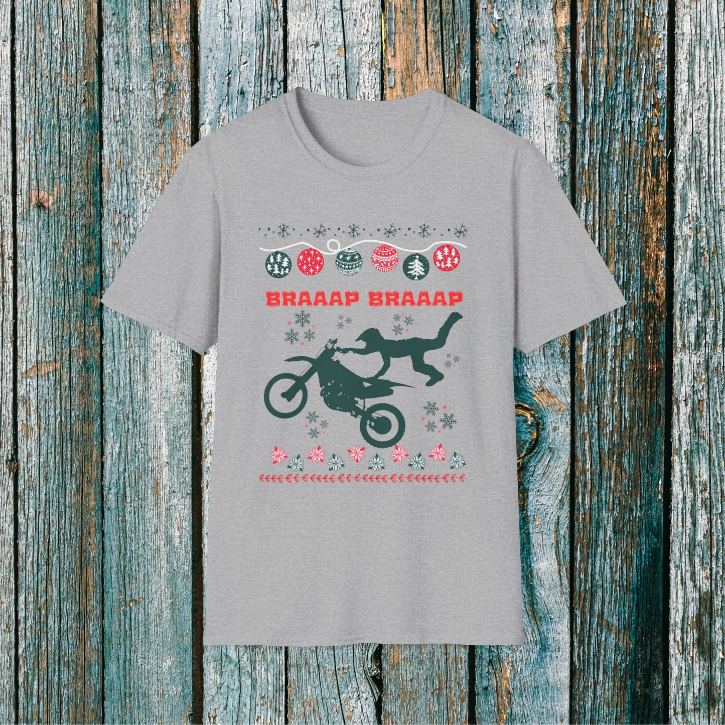 Holiday Motocross Racing | Braaap Braaap Festive Ugly Sweater T-Shirt