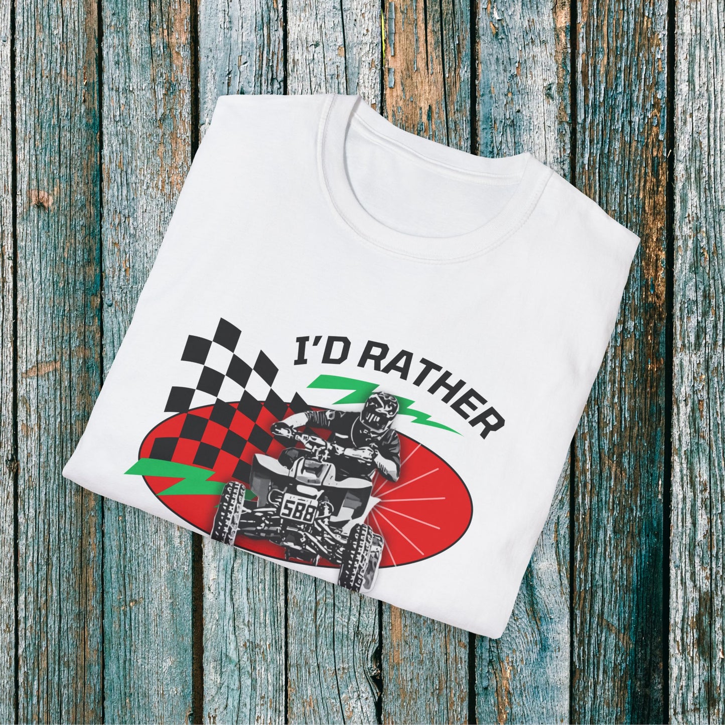 Holiday Christmas ATV T-Shirt | Honda 400 | Ugly Sweater Design says "I'd Rather be Riding"