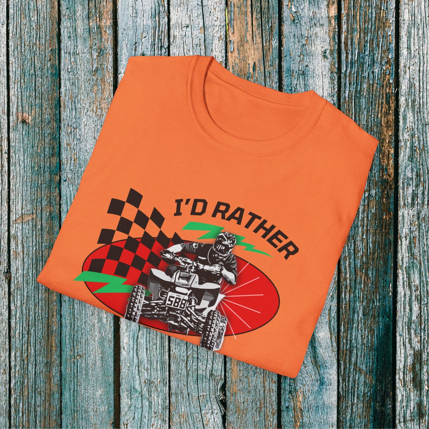 Holiday Christmas ATV T-Shirt | Honda 400 | Ugly Sweater Design says "I'd Rather be Riding"