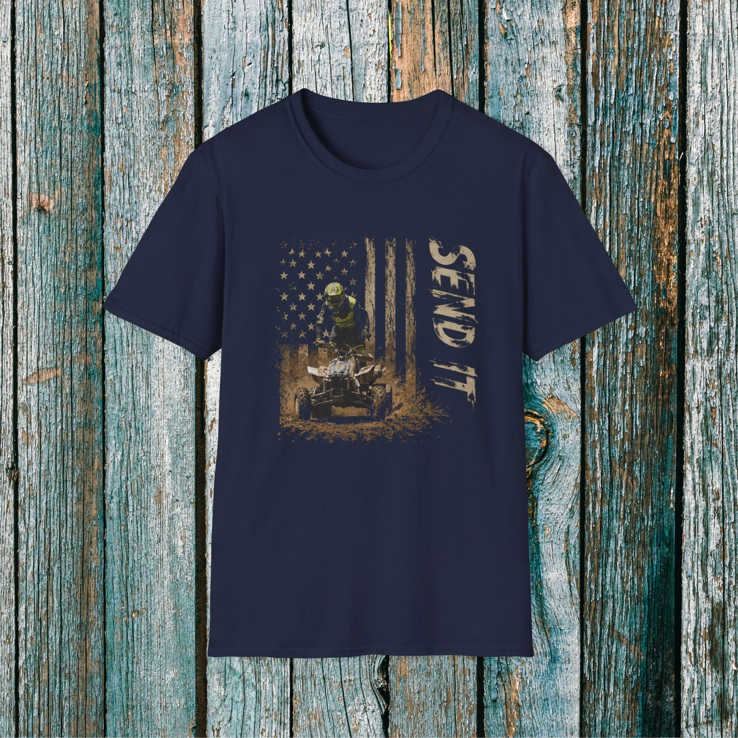 Distressed Patriotic Flag Four wheeler Racing Shirt | Honda 450 ATV Racing | AXC Arkansas Pro Racing Series | Dickerson
