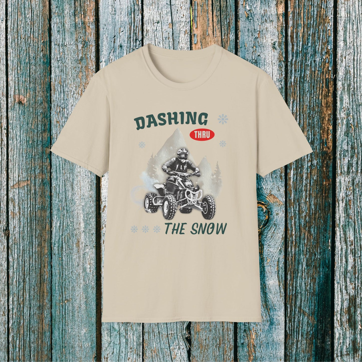 Holiday Fourwheeler Racing Soft Cotton T-Shirt | Dashing Thru the Snow | ATV Ugly Sweater