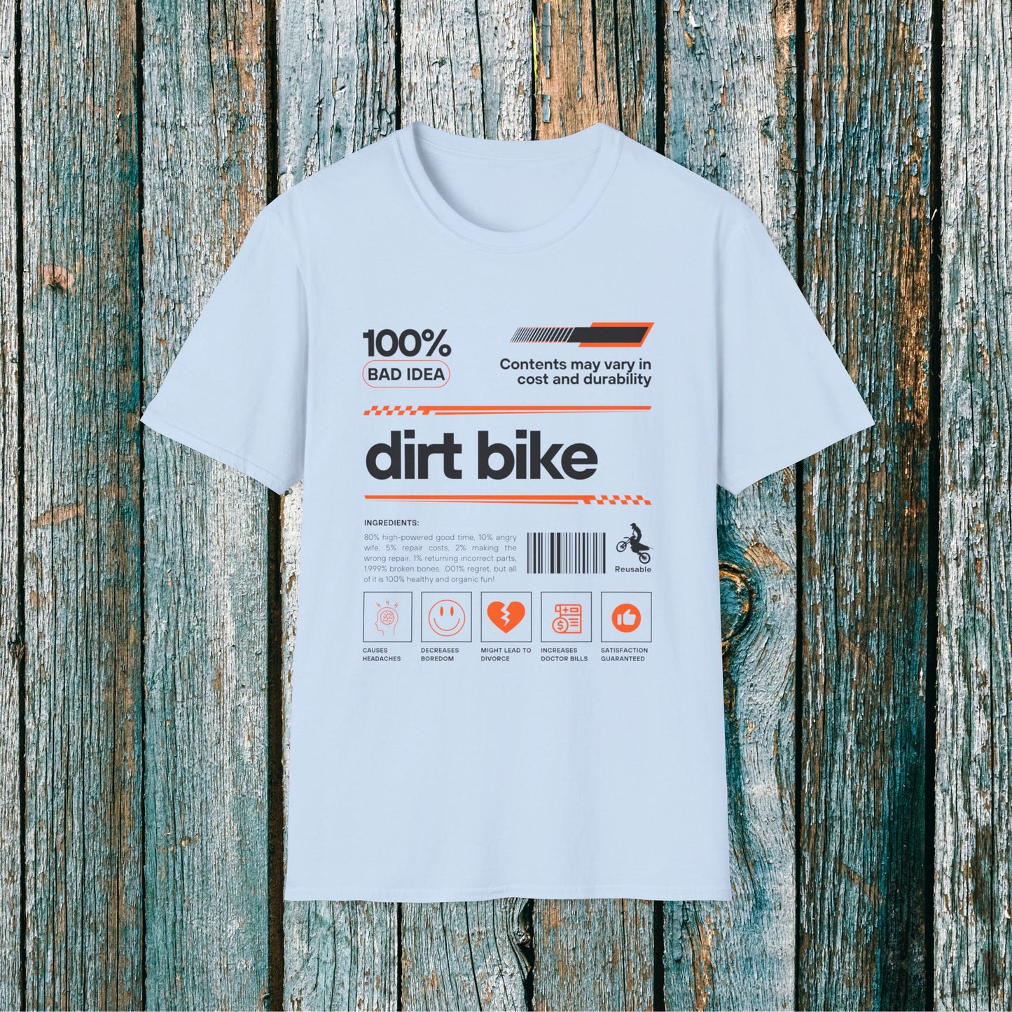 Mens Riding Shirt | Dirt Bike Ingredients Shirt | SOFT Cotton Adult Unisex tee shirt | DirtBike racing shirt for men | Dirt Bike shirt