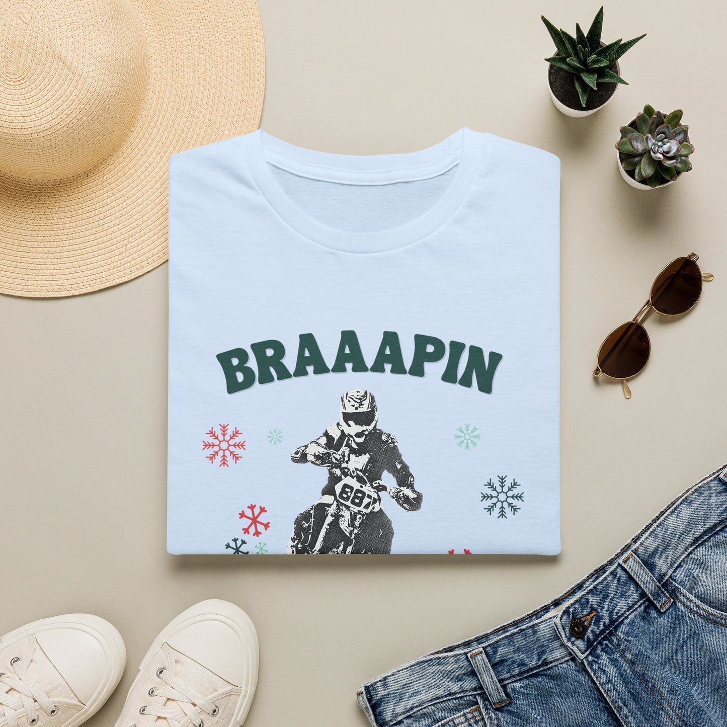 Holiday Motocross Racing Softstyle T-Shirt | Braaapin Through the Snow | Dirt Bike Ugly Sweater