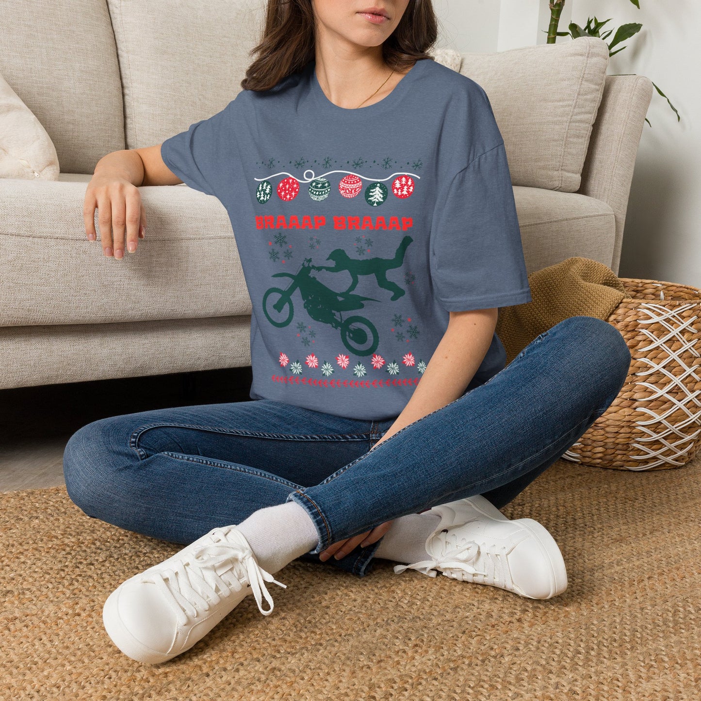Holiday Motocross Racing | Braaap Braaap Festive Ugly Sweater T-Shirt