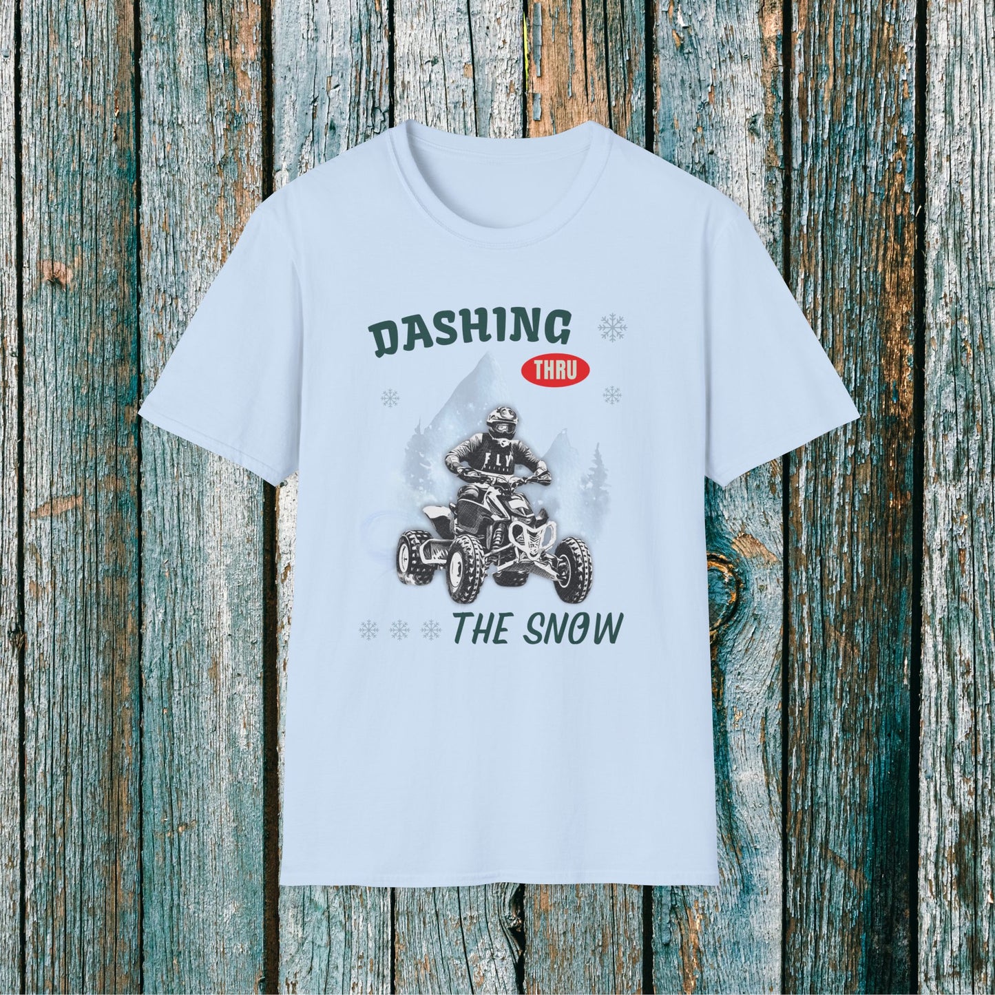 Holiday Fourwheeler Racing Soft Cotton T-Shirt | Dashing Thru the Snow | ATV Ugly Sweater