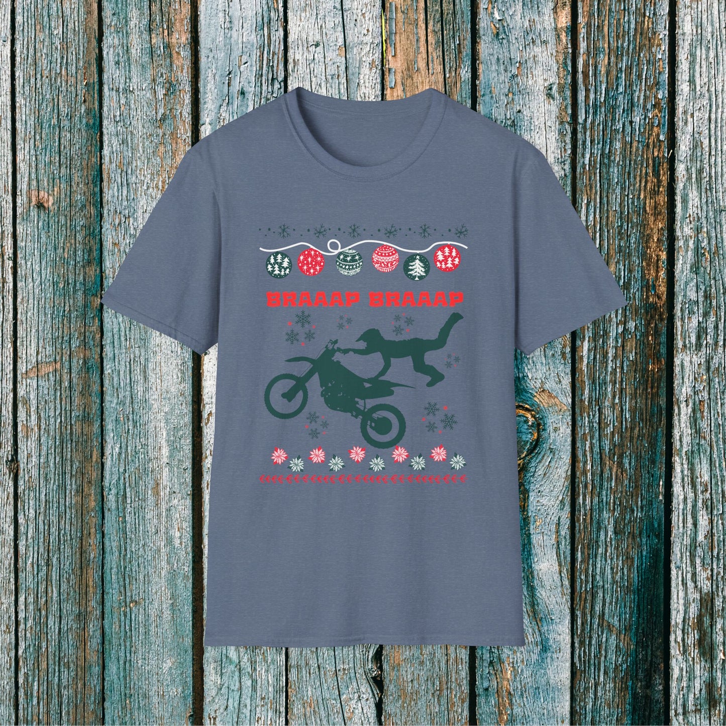 Holiday Motocross Racing | Braaap Braaap Festive Ugly Sweater T-Shirt