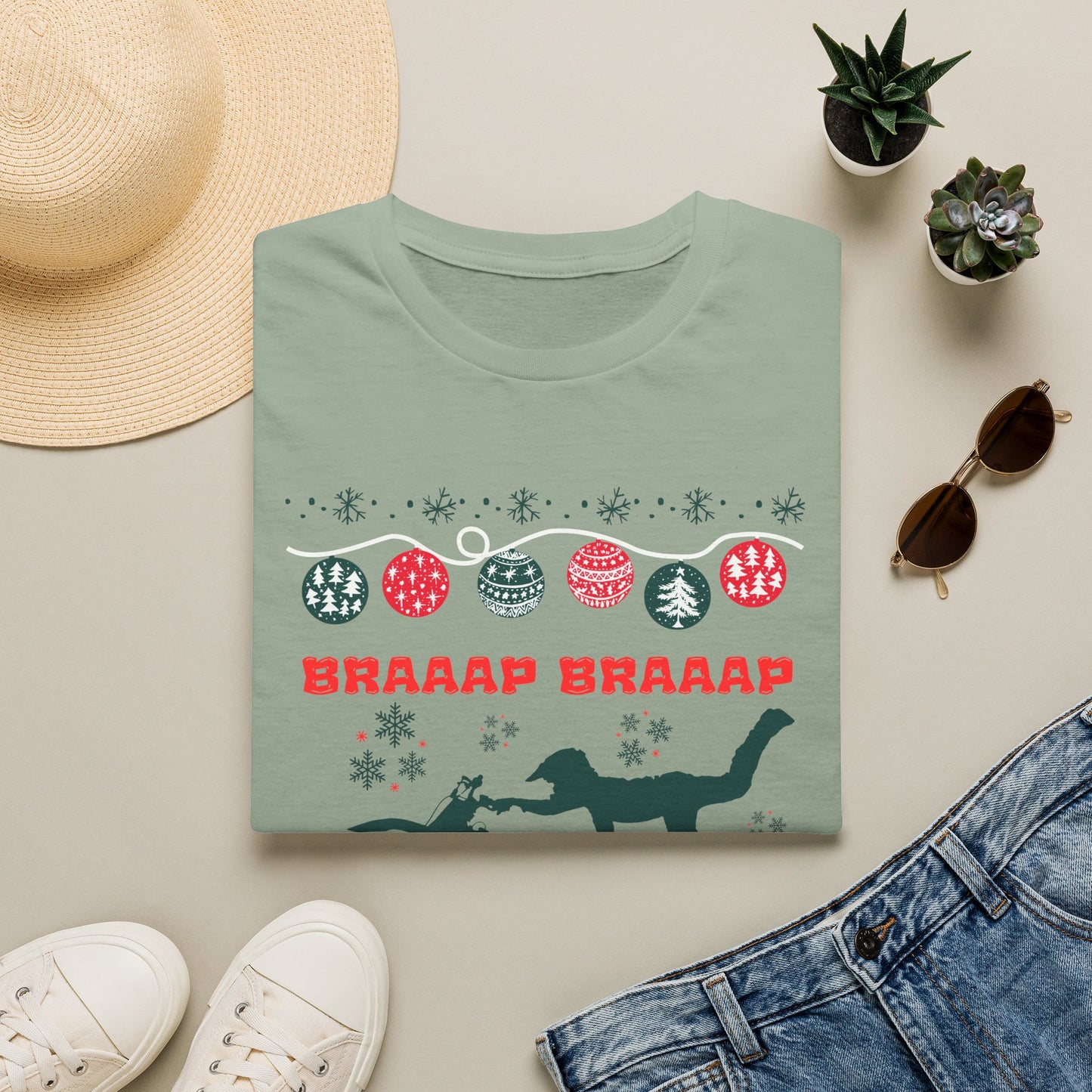 Holiday Motocross Racing | Braaap Braaap Festive Ugly Sweater T-Shirt