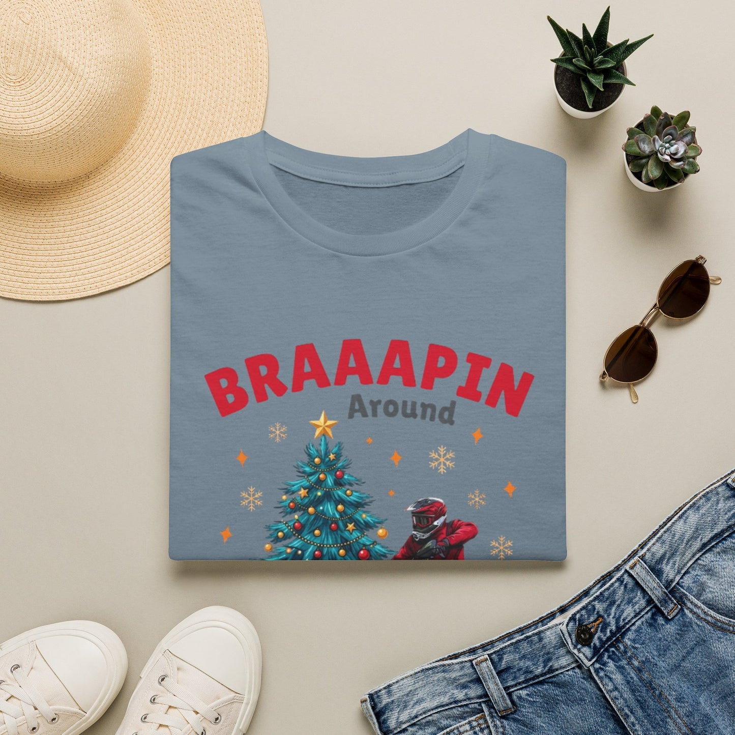 Holiday Bike Softstyle T-Shirt | Braaapin Around The Christmas Tree | Dirt Bike Ugly Sweater