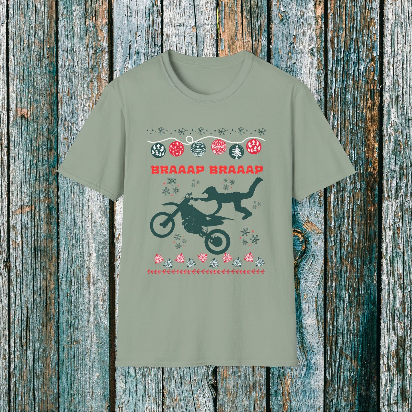 Holiday Motocross Racing | Braaap Braaap Festive Ugly Sweater T-Shirt