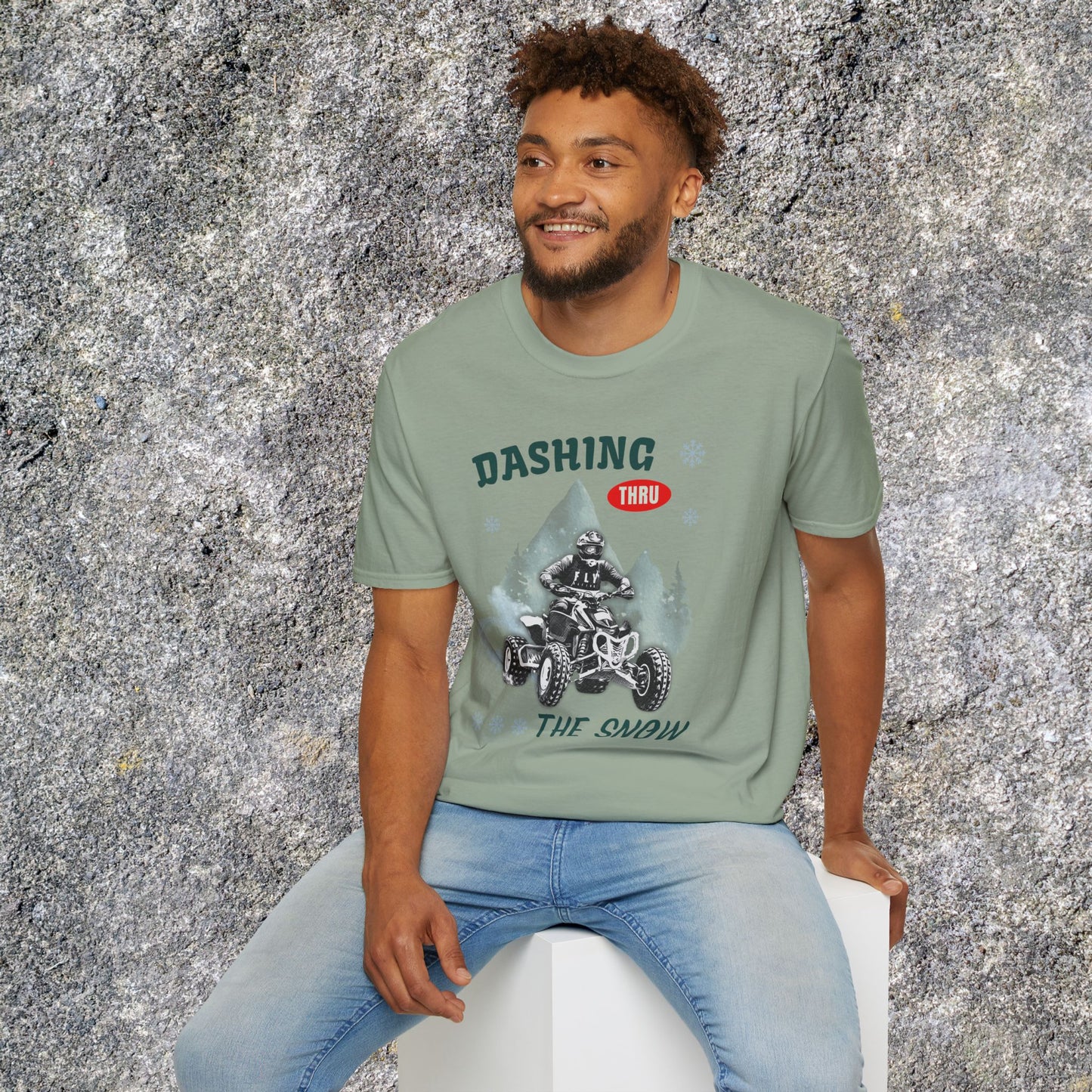 Holiday Fourwheeler Racing Soft Cotton T-Shirt | Dashing Thru the Snow | ATV Ugly Sweater