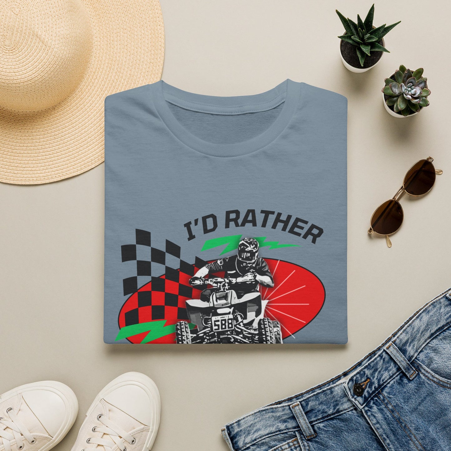 Holiday Christmas ATV T-Shirt | Honda 400 | Ugly Sweater Design says "I'd Rather be Riding"