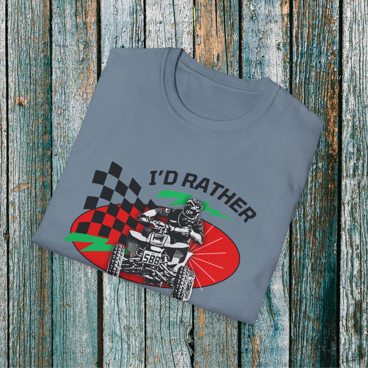 Holiday Christmas ATV T-Shirt | Honda 400 | Ugly Sweater Design says "I'd Rather be Riding"