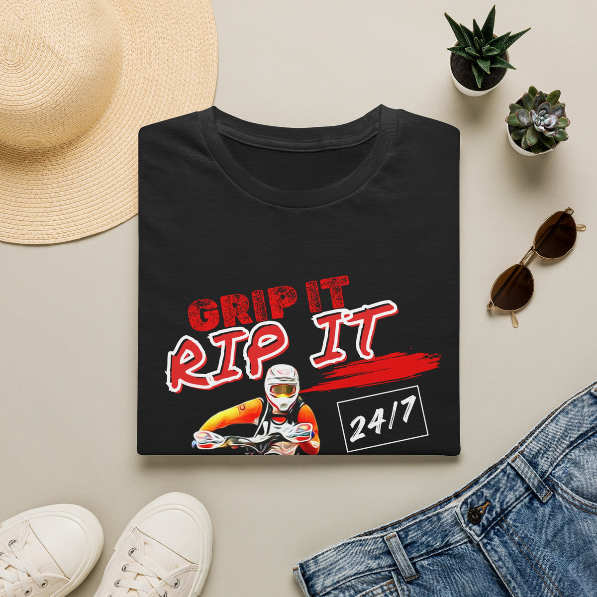 ATV Quad Racer T-Shirt | "Grip It Rip It" Off‑Road Fourwheeler Graphic Tee | Yellow Honda 400 EX