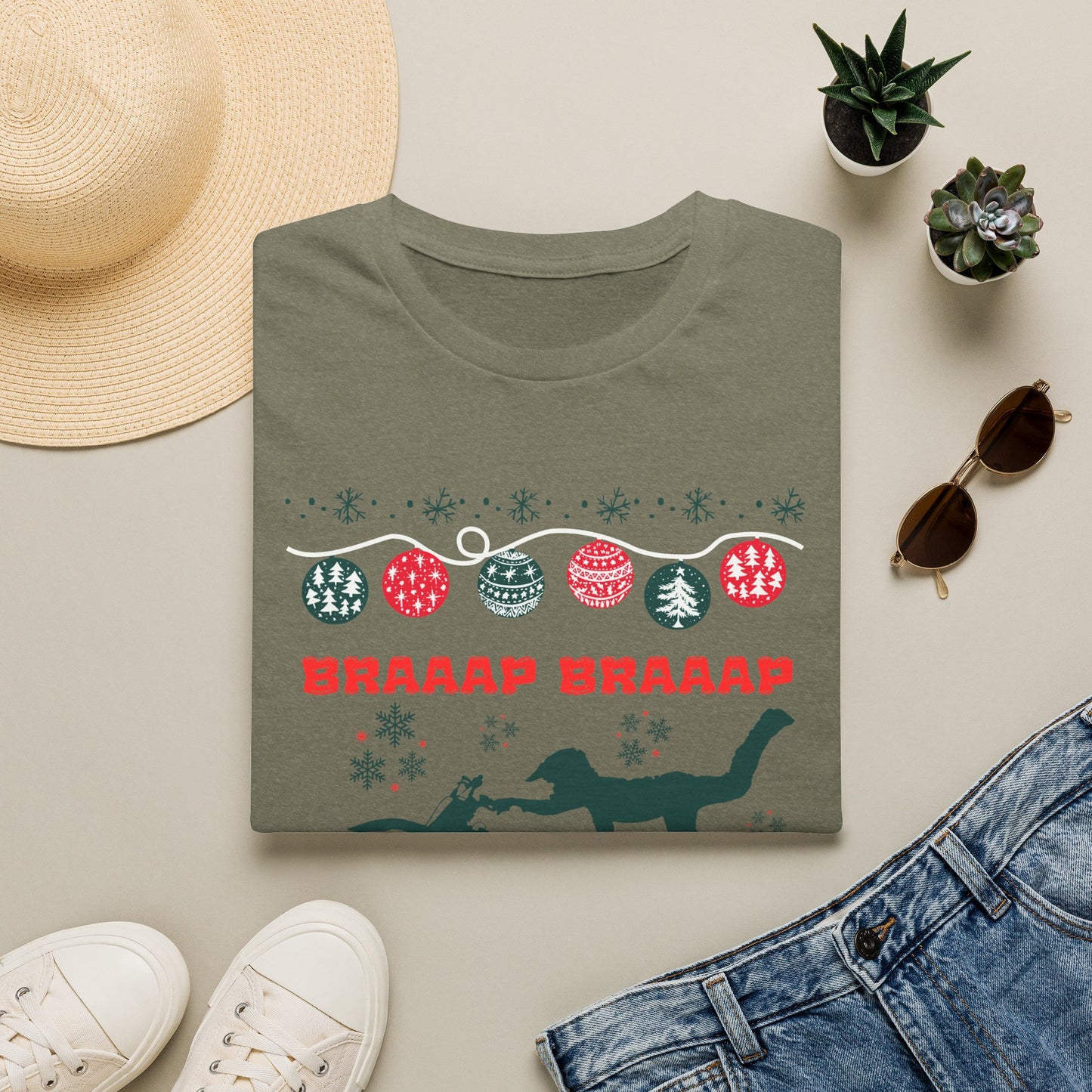 Holiday Motocross Racing | Braaap Braaap Festive Ugly Sweater T-Shirt