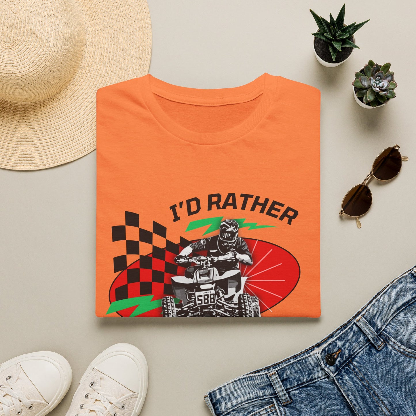 Holiday Christmas ATV T-Shirt | Honda 400 | Ugly Sweater Design says "I'd Rather be Riding"