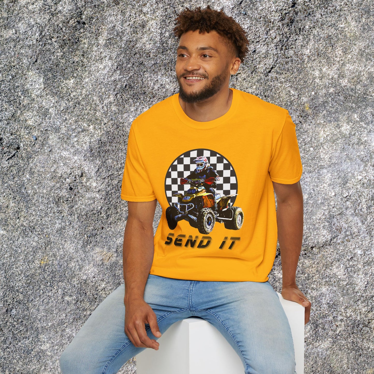 ATV Racing T-Shirt Says SEND IT | Honda 400 EX Racing Flag Four-Wheeler Riding Shirt