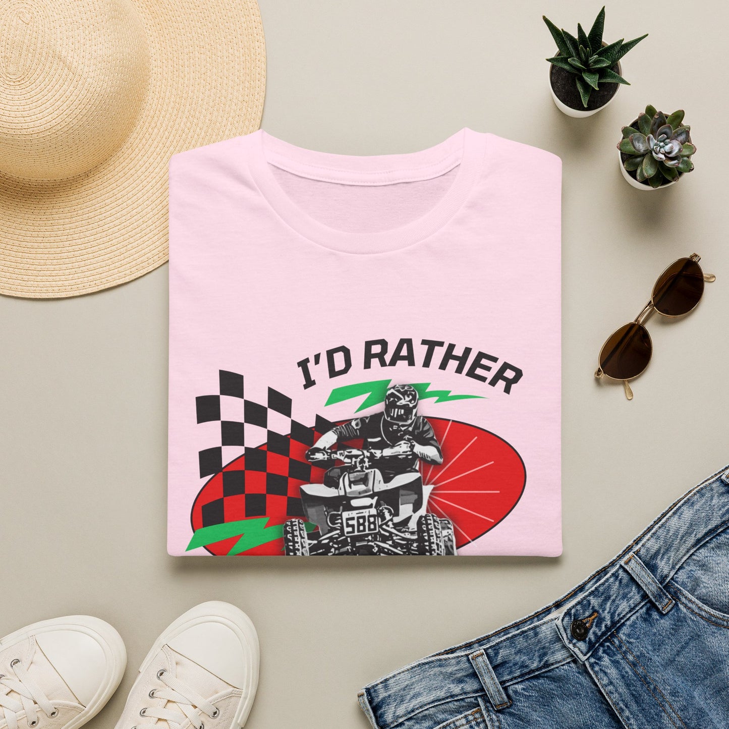 Holiday Christmas ATV T-Shirt | Honda 400 | Ugly Sweater Design says "I'd Rather be Riding"
