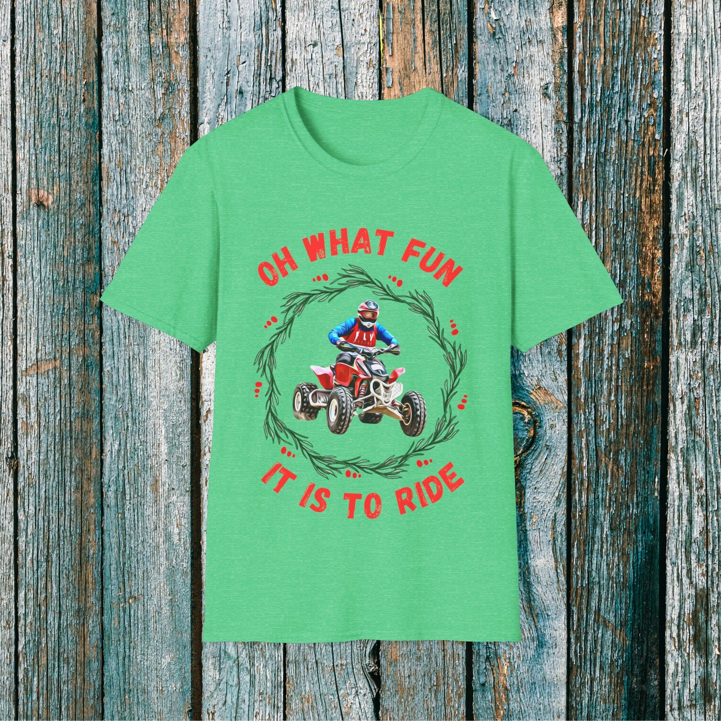 Holiday Fourwheeler Racing SOFT Cotton Adult Unisex tee shirt | Dirt Racing shirt for men | Oh What Fun It is to Ride | ATV Ugly Sweater