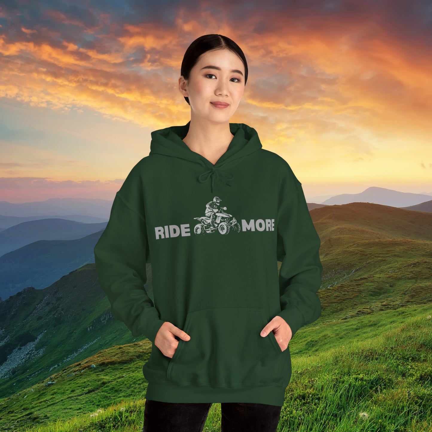 Mens Riding Hoodie | Man on Honda 450 ER atv | Ride More four wheeler sweatshirt | Unisex Heavy Blend™ Hooded Sweatshirt | ATV Hoodie for Men | Four wheeler hoodie for Boys