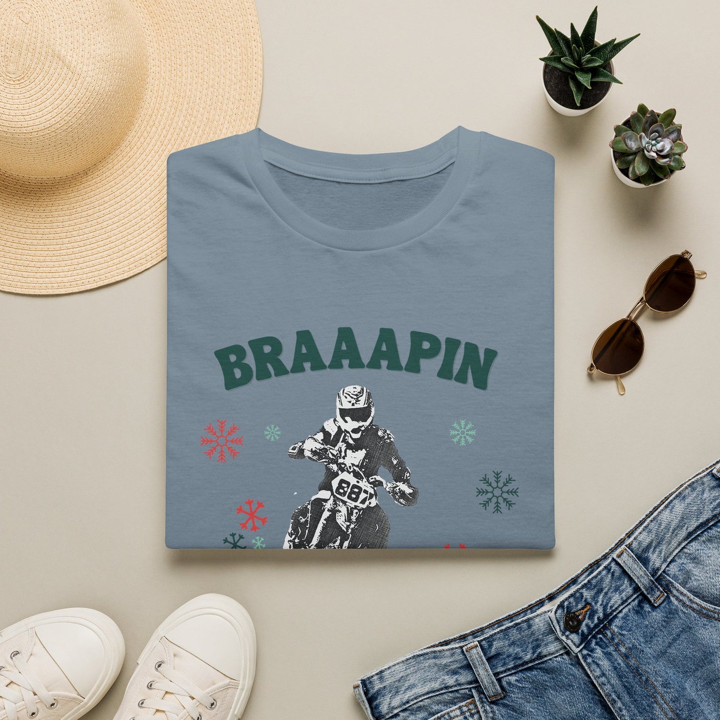 Holiday Motocross Racing Softstyle T-Shirt | Braaapin Through the Snow | Dirt Bike Ugly Sweater