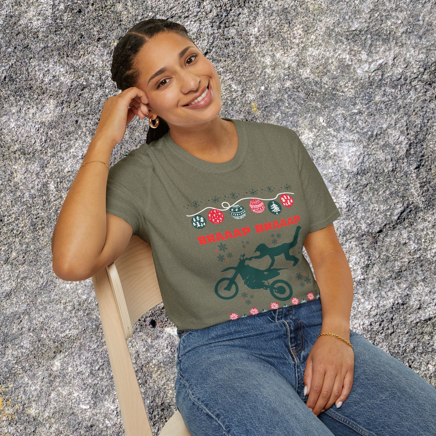 Holiday Motocross Racing | Braaap Braaap Festive Ugly Sweater T-Shirt