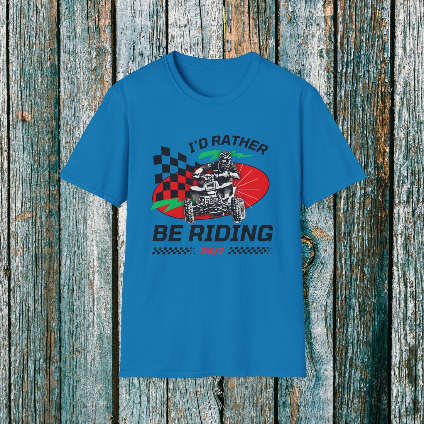 Holiday Christmas ATV T-Shirt | Honda 400 | Ugly Sweater Design says "I'd Rather be Riding"