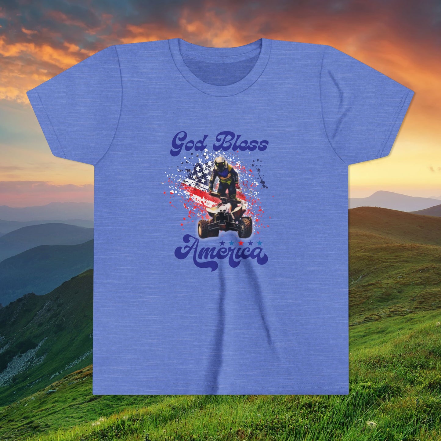 Youth God Bless America Four wheeler Riding Shirt | Honda 450 ATV Racing | AXC Arkansas Pro Racing Series | Dickerson