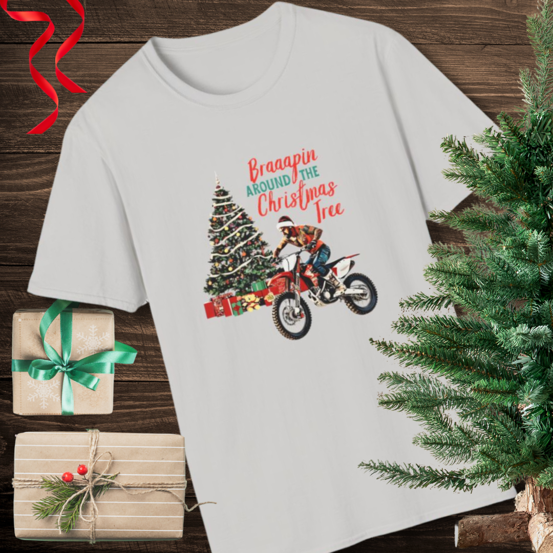 Holiday Bike Shirt | Braaapin Around The Christmas Tree | SOFT Cotton Adult Unisex tee shirt | Dirt Track shirt | Dirt bike Ugly Sweater