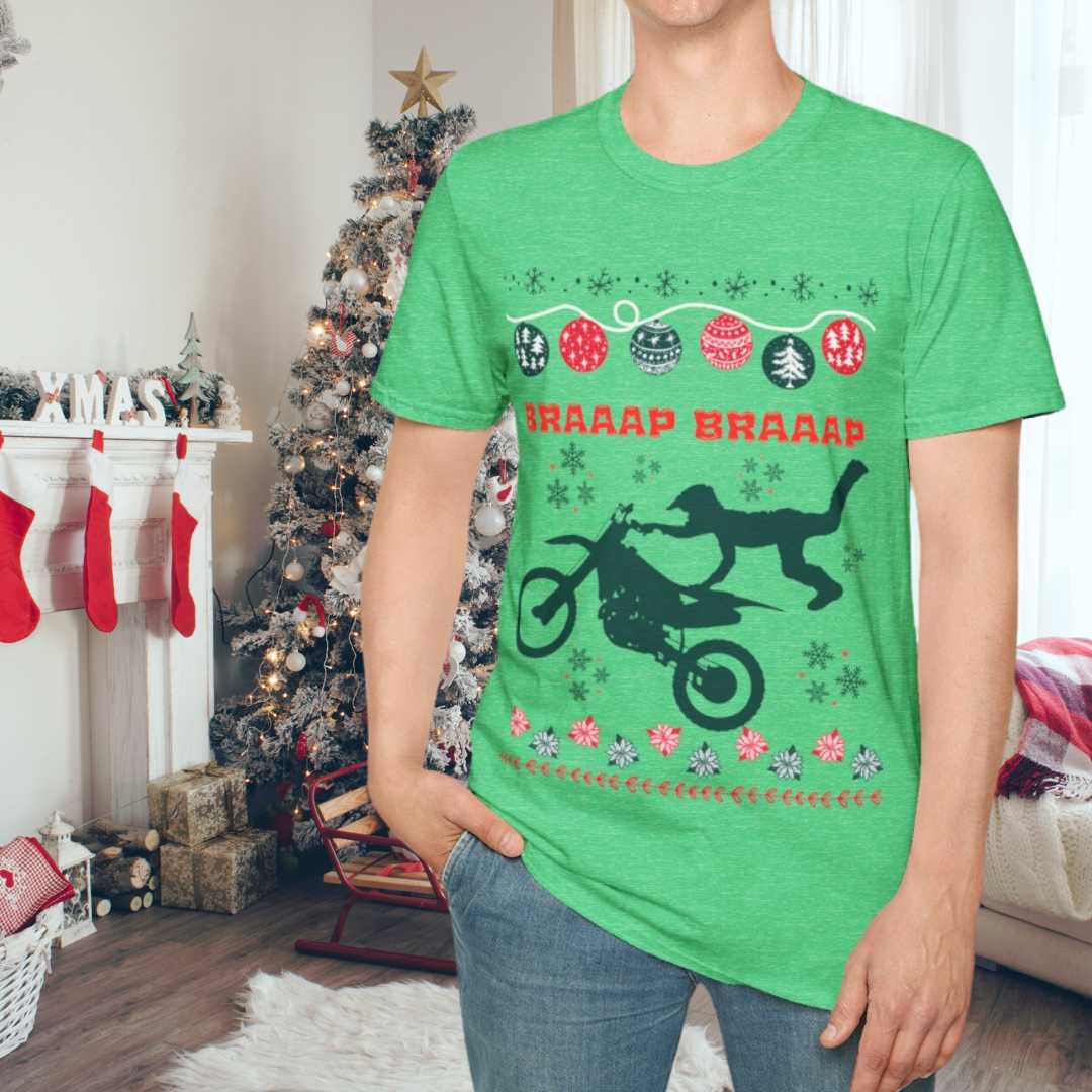 Holiday  Braaap Braaap Festive Motocross Racing SOFT Cotton Adult Unisex tee shirt | Racing shirt for men | Christmas Dirt bike Ugly Sweater